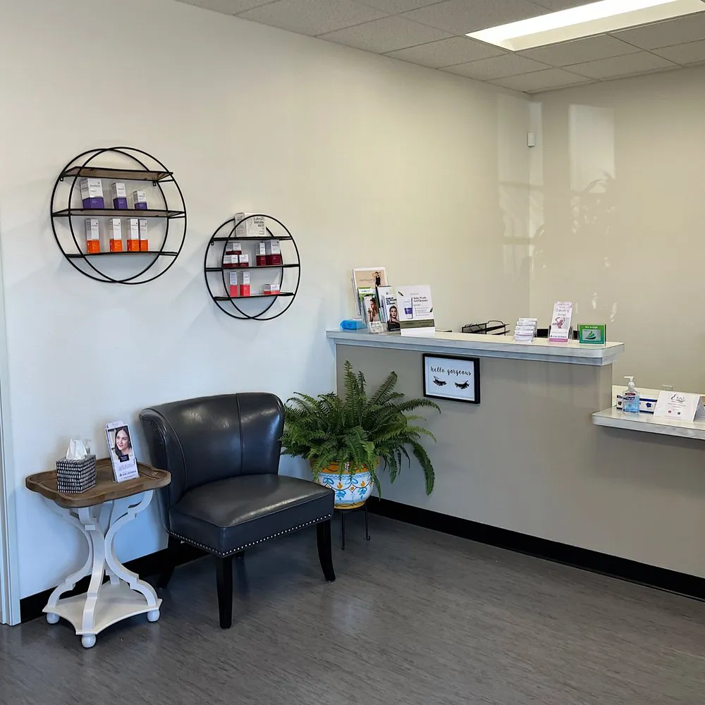 Reception area and patient waiting room at Eros Beauty and Wellness in San Diego, CA