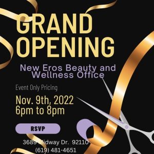 Eros Beauty and Wellness office grand opening flyer